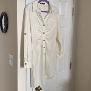 Zara cream collared long sleeve dress